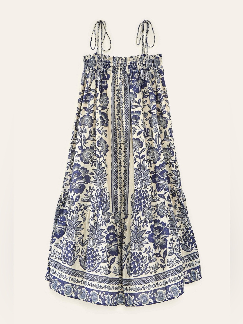 Farm Rio Blue Pineapple Garden Shoulder-Tie Midi Dress Size L - Picture 5 of 10